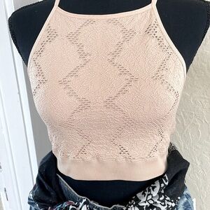 Aerie Crop /lounge Top diamond print with thread detail NWOT in‎ Nude size M